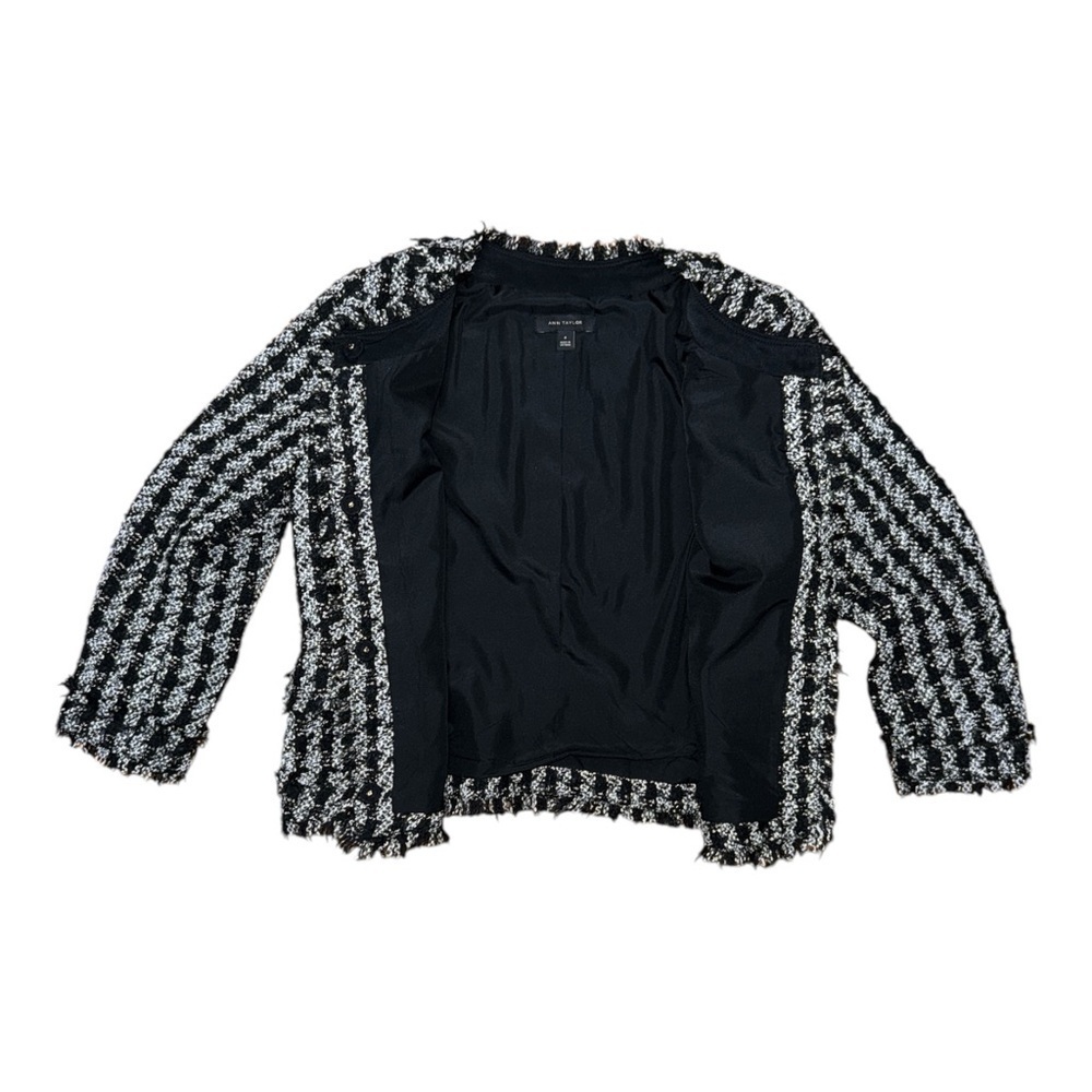 Ann Taylor Black and White Gingham Blazer with Ruffle Trim - Picture 3 of 7